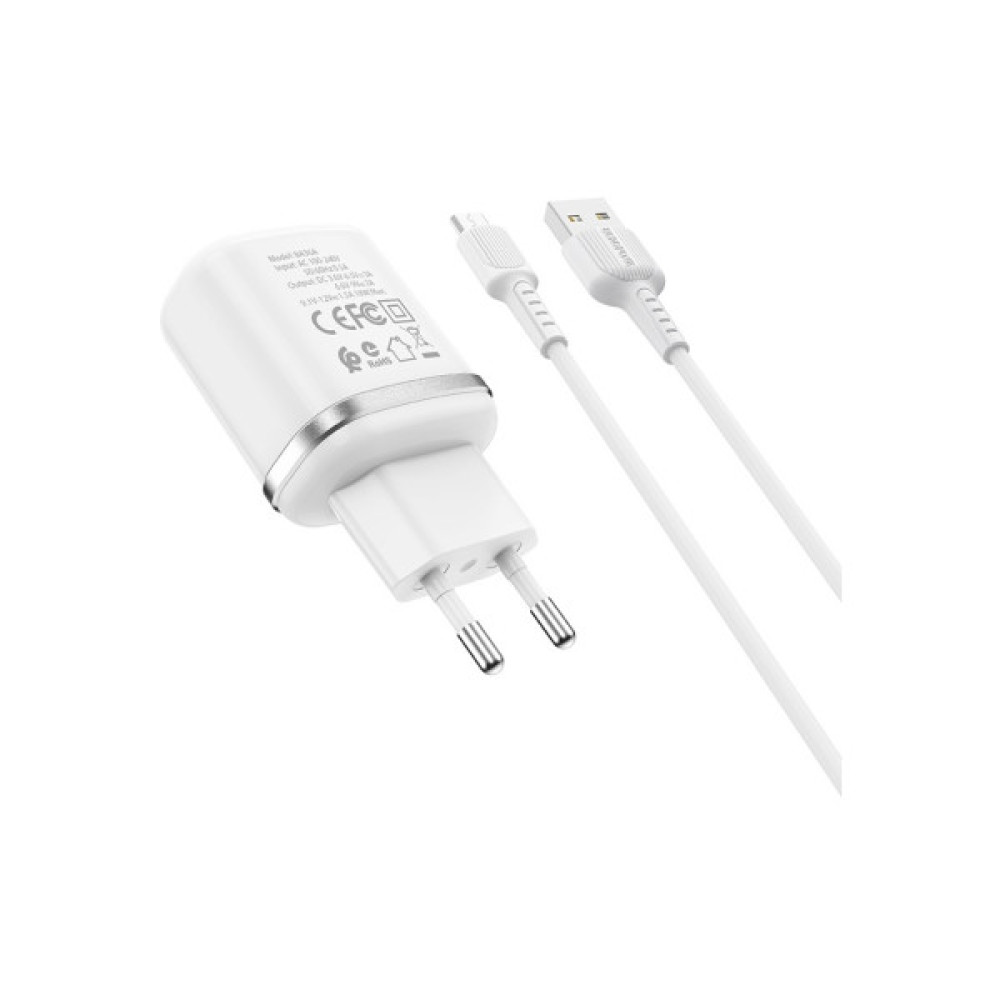 Зарядний пристрій BOROFONE BA36A High Speed USB QC3.0 + cable USB to Micro 5P 18W White (6931474715999)