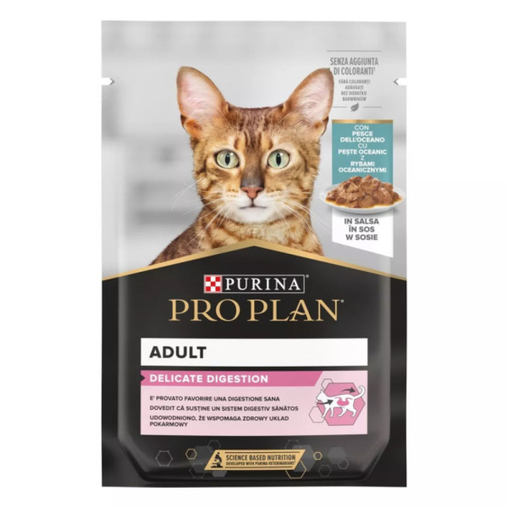 Вологий корм для кішок Purina Pro Plan Delicate Digestion Мультипак індичка та океанічна риба 10 х 85 г (8445290855817)