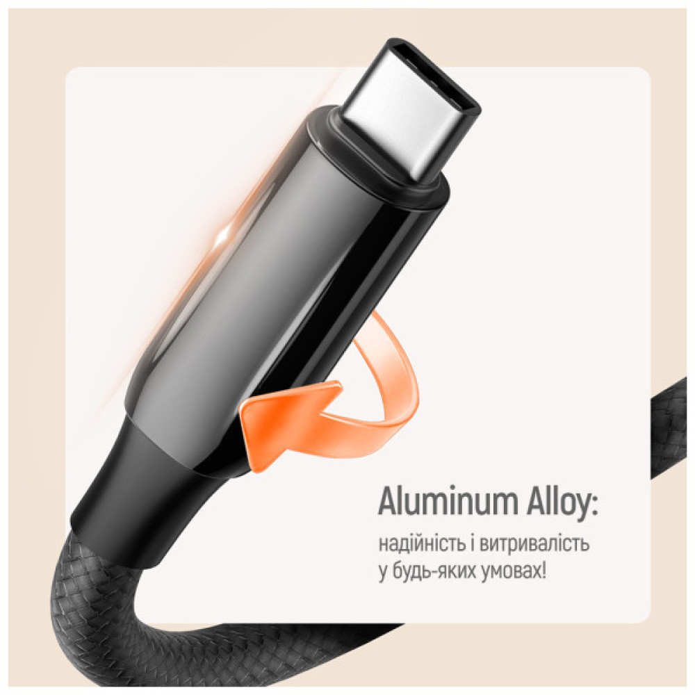 Дата кабель USB-C to USB-C 2.0m (PVC+Aluminum Alloy) (PD Fast Charging 240W) 5А black ColorWay (CW-CBPDCC070-BK)
