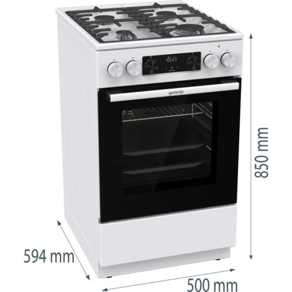 Плита Gorenje комбінована, 70л, 50x60см, дисплей, чавун, білий