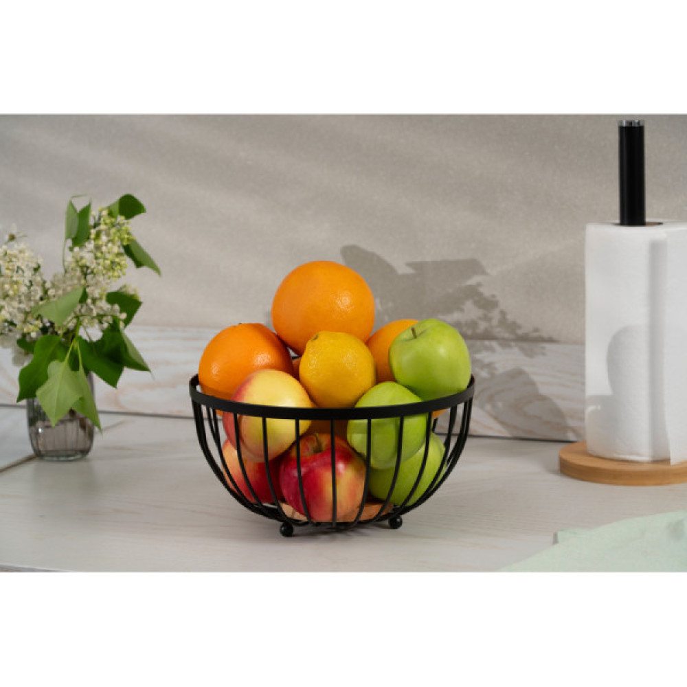 Фруктовниця Ardesto Midori 25х25х13см, метал, дерево, чорний (AR0904B)