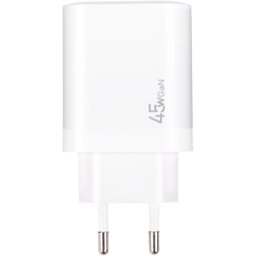 Зарядний пристрій XoKo 1xUSB-C PD45W + 1xUSB QC3.0 GaN white (XK-QC-450)