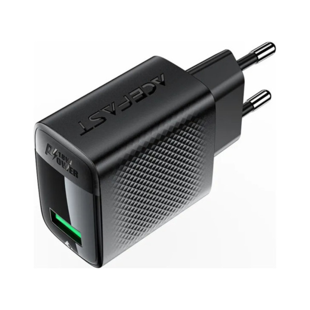 Зарядний пристрій Acefast USB 18W + cable USB to USB-C black (6974316280064)