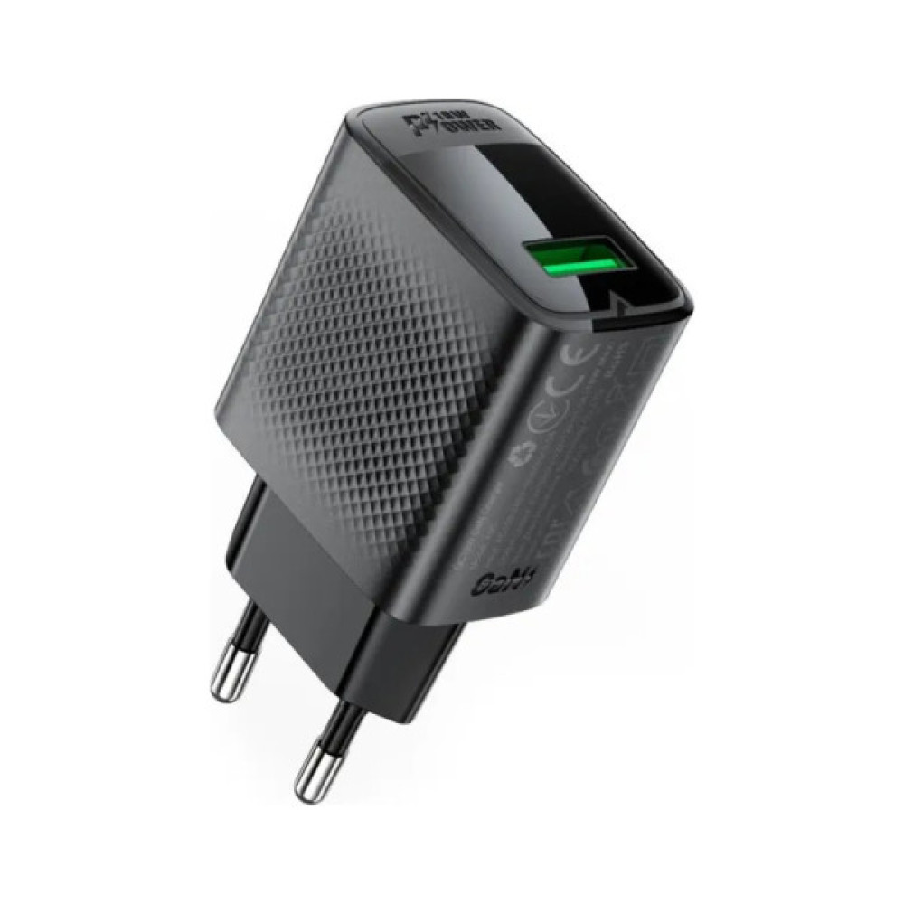 Зарядний пристрій Acefast USB 18W + cable USB to USB-C black (6974316280064)
