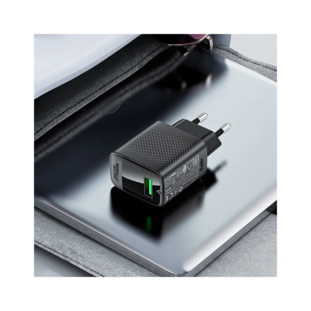 Зарядний пристрій Acefast USB 18W + cable USB to USB-C black (6974316280064)