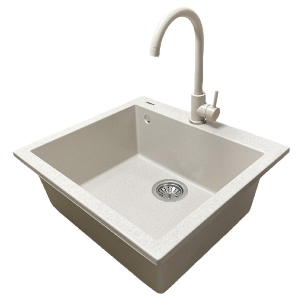 Набір кухонний Adamant Univer, штучний камінь, квадрат, без крила, 560х500х200мм, чаша - 1, врізна, Avena + змішувач