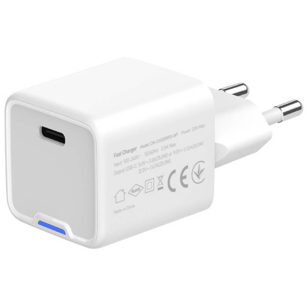 Зарядний пристрій ColorWay C101C GaN Mini 20W PD PPS USB-C white (CW-CHS059PD-WT)
