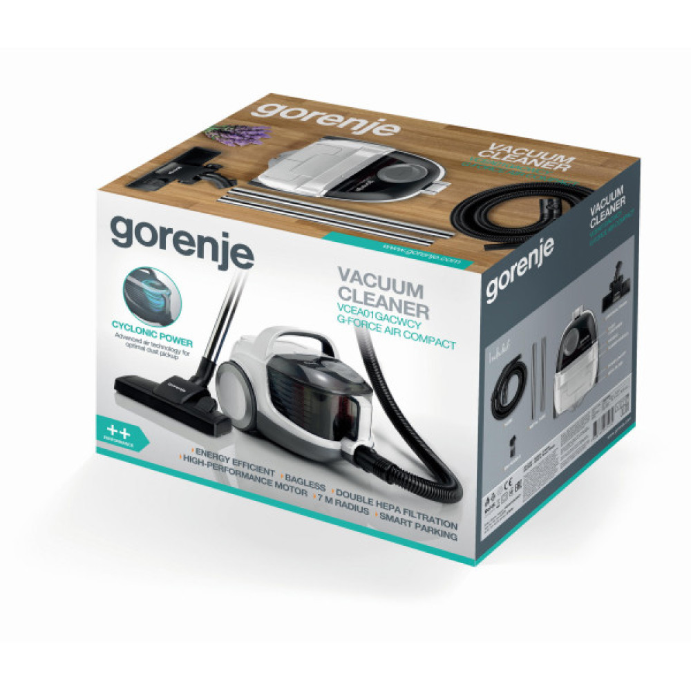 Пилосос Gorenje контейнерний, 800Вт, конт пил -2.2л, HEPA, телескоп трубка, білий