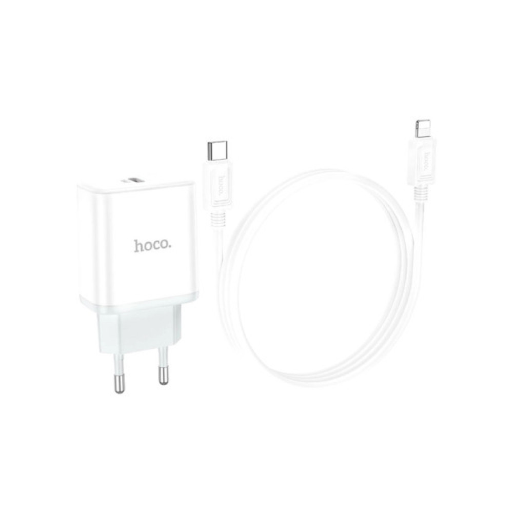Зарядний пристрій HOCO C104A USB-C PD20W + cable USB-C to Lightning white (6931474782908)
