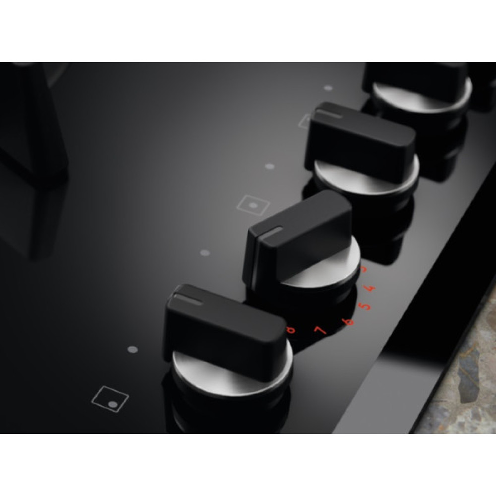 Варильна поверхня Electrolux газова на склі, 60см, чавун, електрон. керування, Hob2Hood, чорний