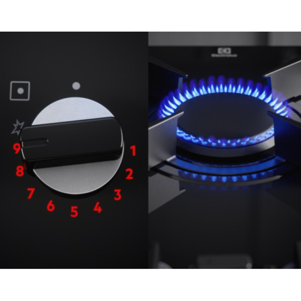 Варильна поверхня Electrolux газова на склі, 60см, чавун, електрон. керування, Hob2Hood, чорний