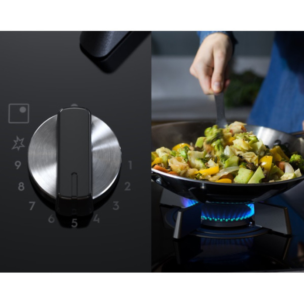 Варильна поверхня Electrolux газова на склі, 60см, чавун, електрон. керування, Hob2Hood, чорний