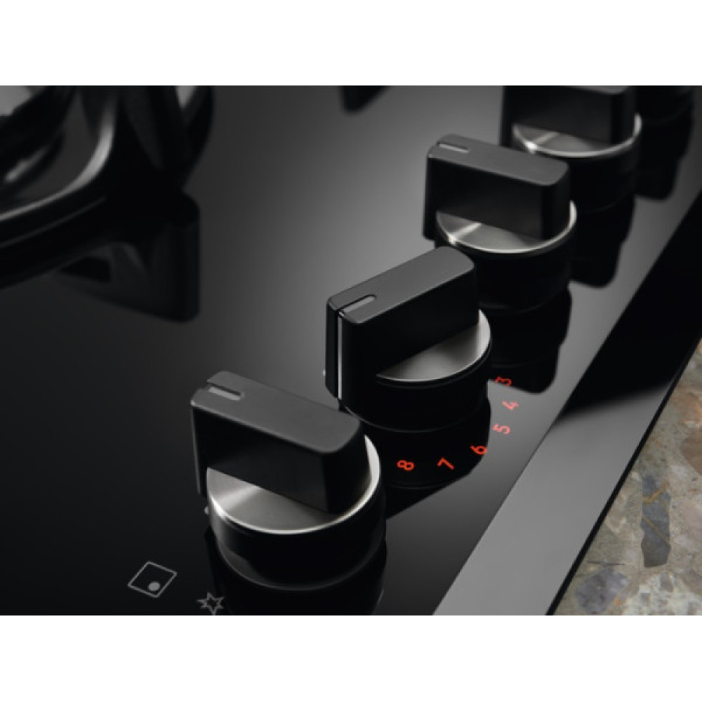 Варильна поверхня Electrolux газова на склі, 60см, чавун, електрон. керування, Hob2Hood, чорний