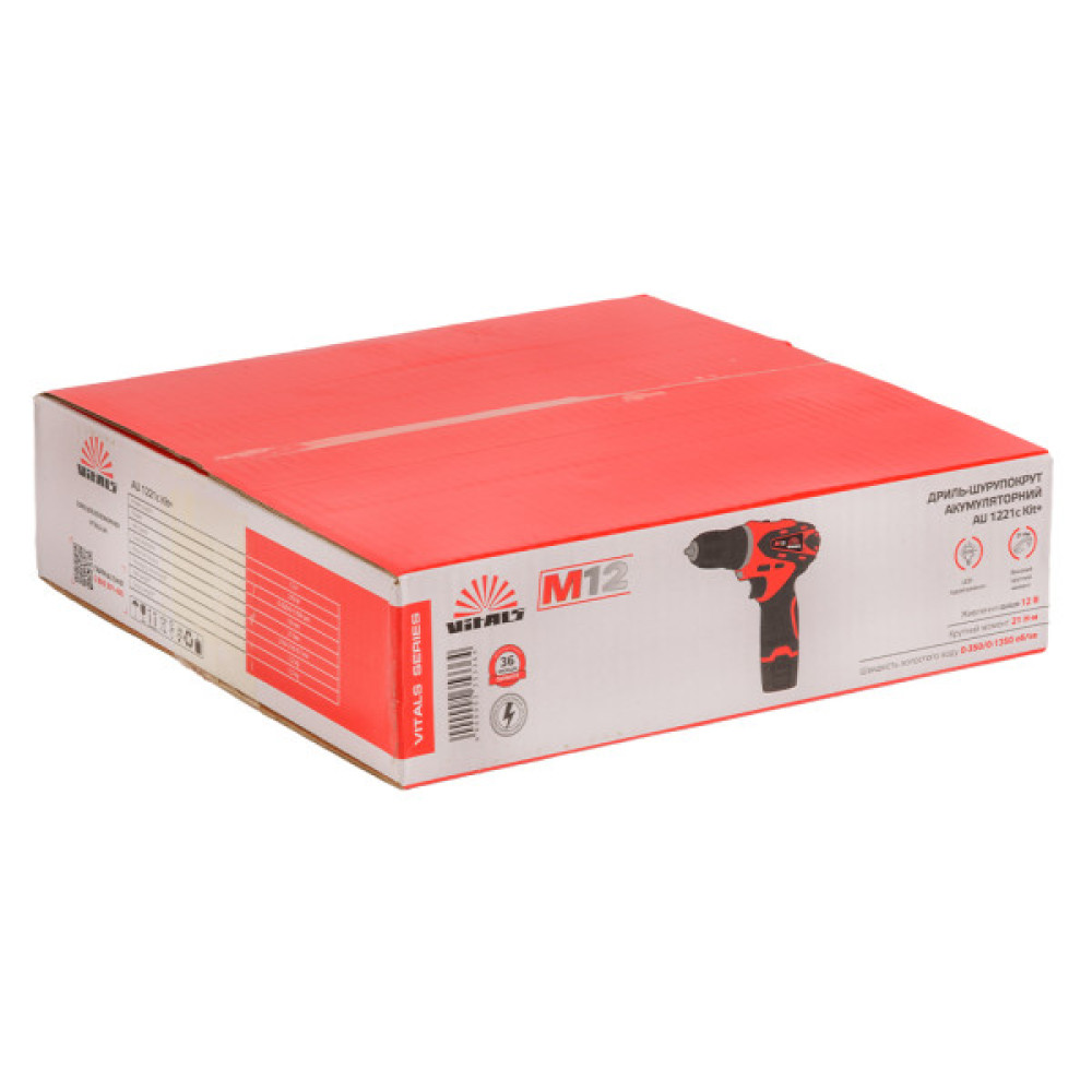 Шуруповерт Vitals AU 1221c, 12V, АКБ 2x1.5Ah, 21Нм, 350·1350об/хв, 0.76кг (235336)