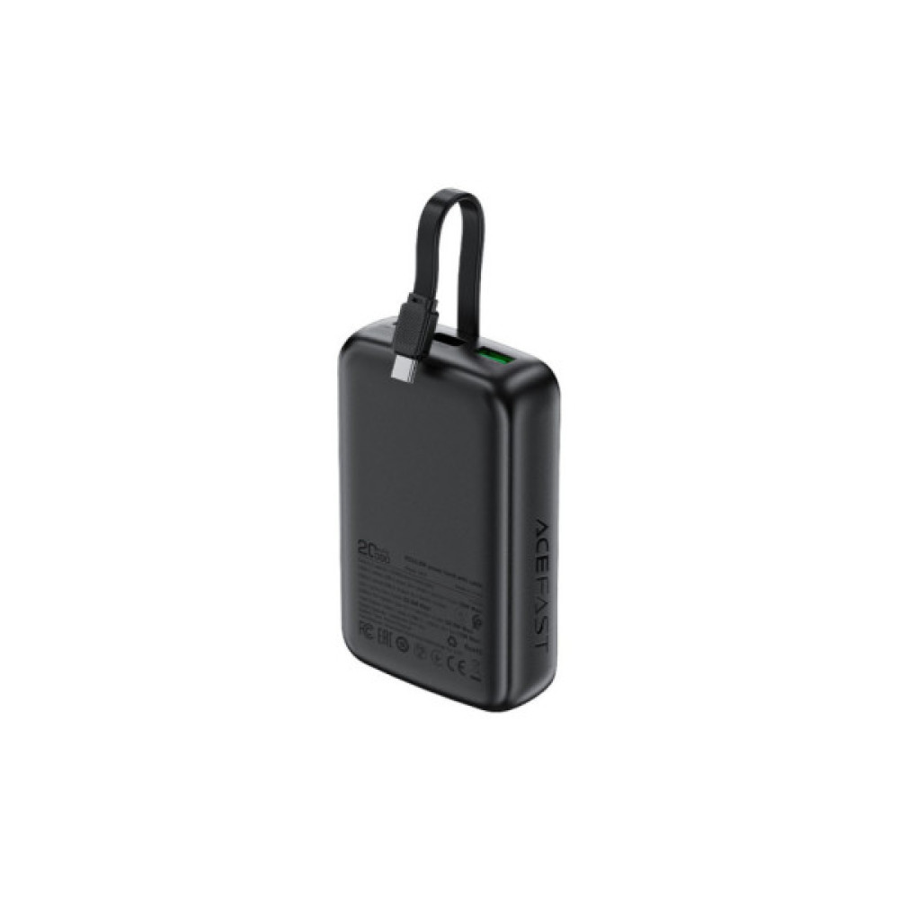 Батарея універсальна Acefast 20000mAh 22,5W PD, QC/3.0 USB-A+USB-C In/Out,build-in cable M14 Black (6974316283966)