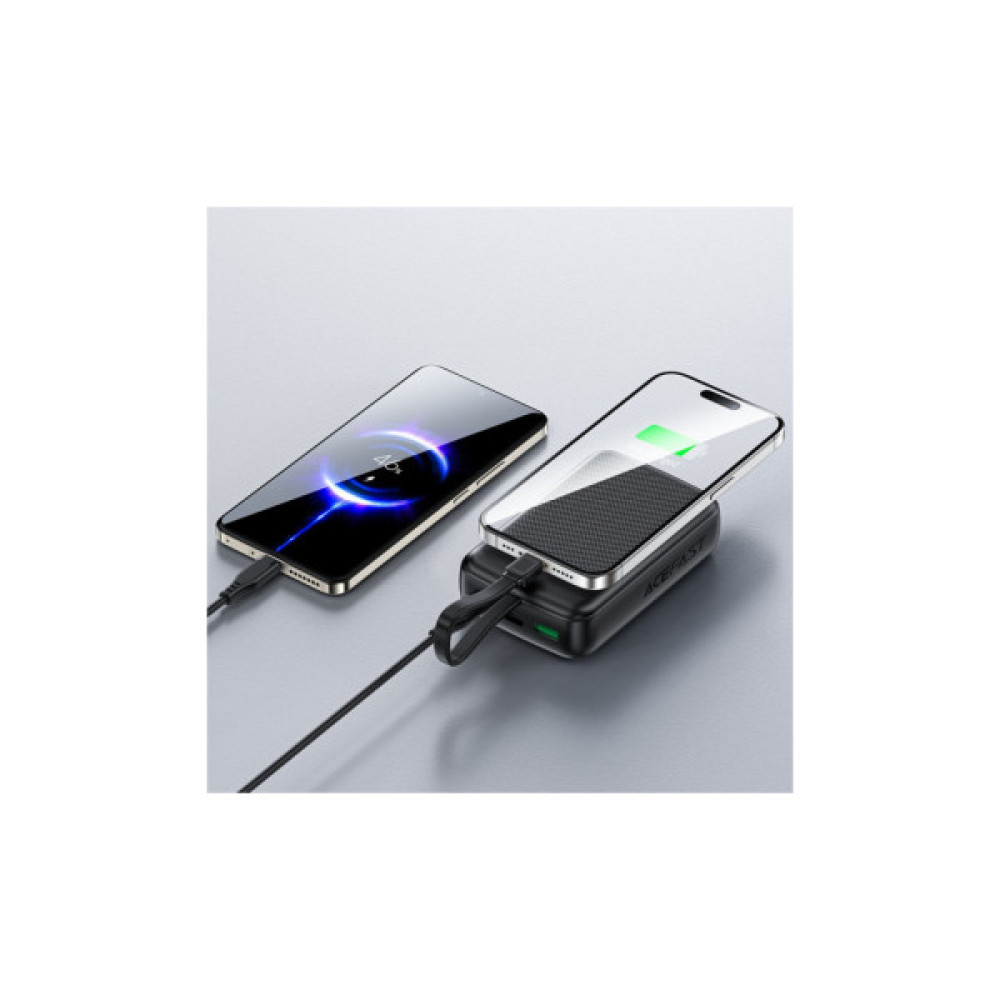 Батарея універсальна Acefast 20000mAh 22,5W PD, QC/3.0 USB-A+USB-C In/Out,build-in cable M14 Black (6974316283966)