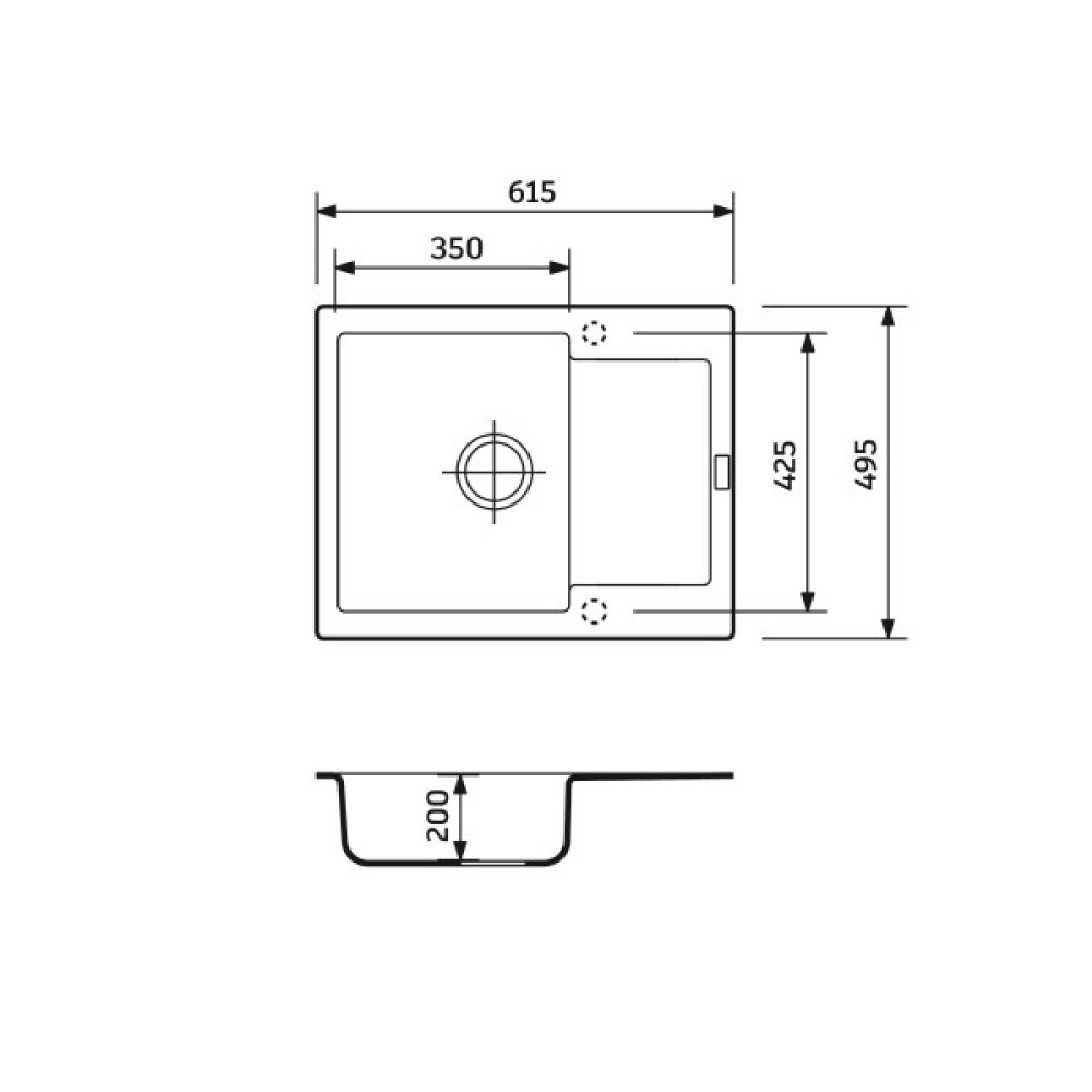 Набір кухонний Adamant Minimal, штучний камінь, прямокут., з крилом, 615х495х200мм, чаша - 1, врізна, сірий + змішувач та дозатор