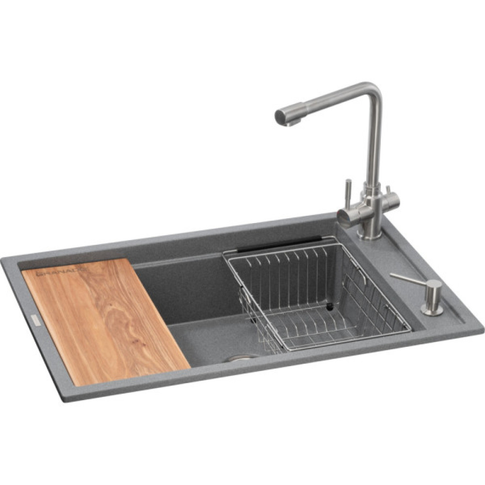 Мийка кухонна GRANADO Optimal Estella grafito (+ змішувач Badalona LUX inox + дозатор Redondo inox + кошик+дошка) (ksg0209)