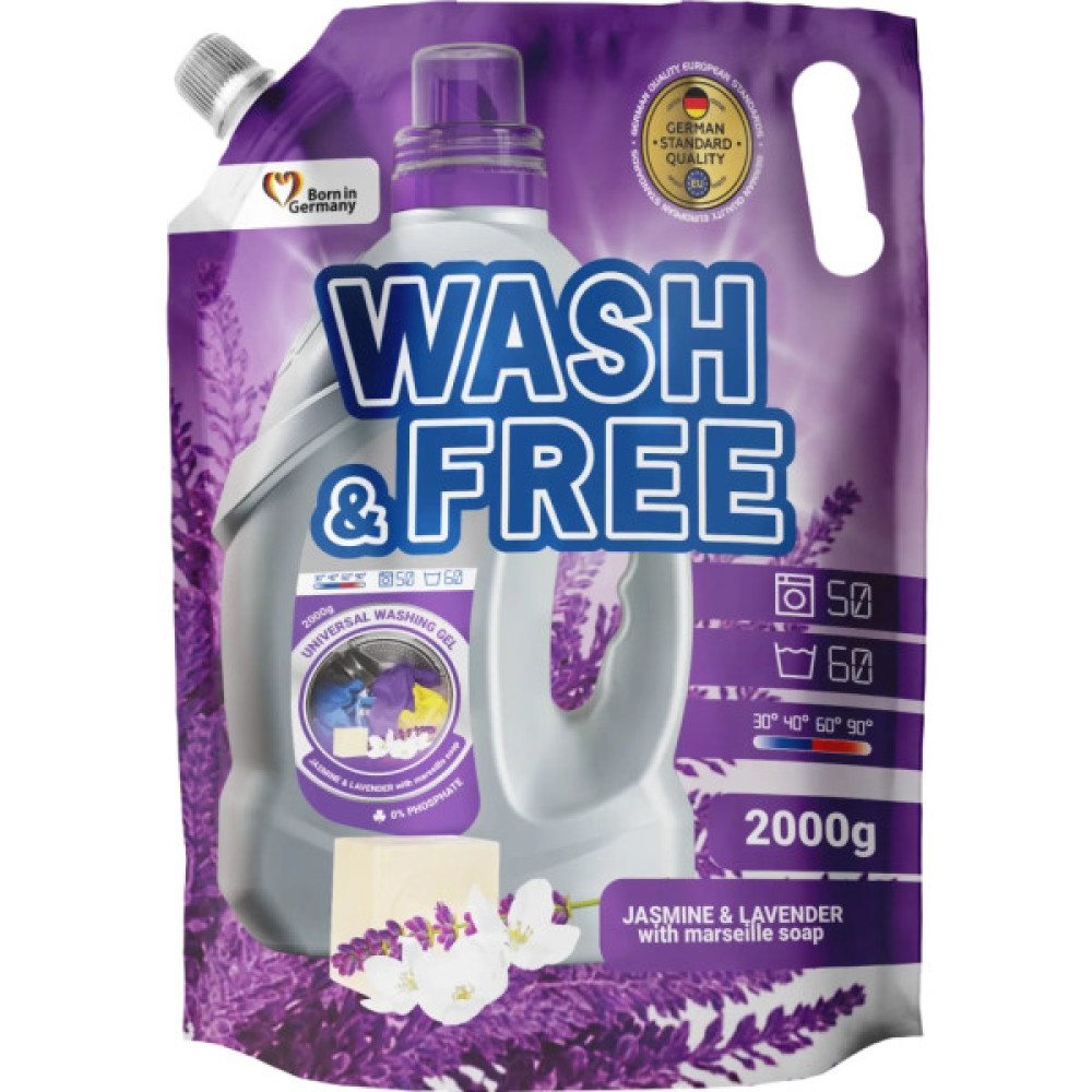 Гель для прання Wash&Free Жасмин та Лаванда з Марсельським милом Дой-пак 2 кг (4262396141873/4823128001430)
