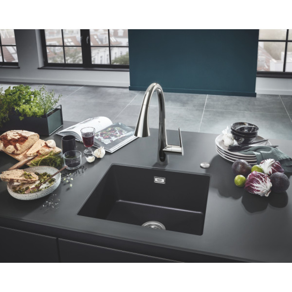 Мийка кухонна Grohe K700U, граніт, прямокут., без крила, 533x457x205мм, чаша - 1, врізна/під стільницю, чорний граніт