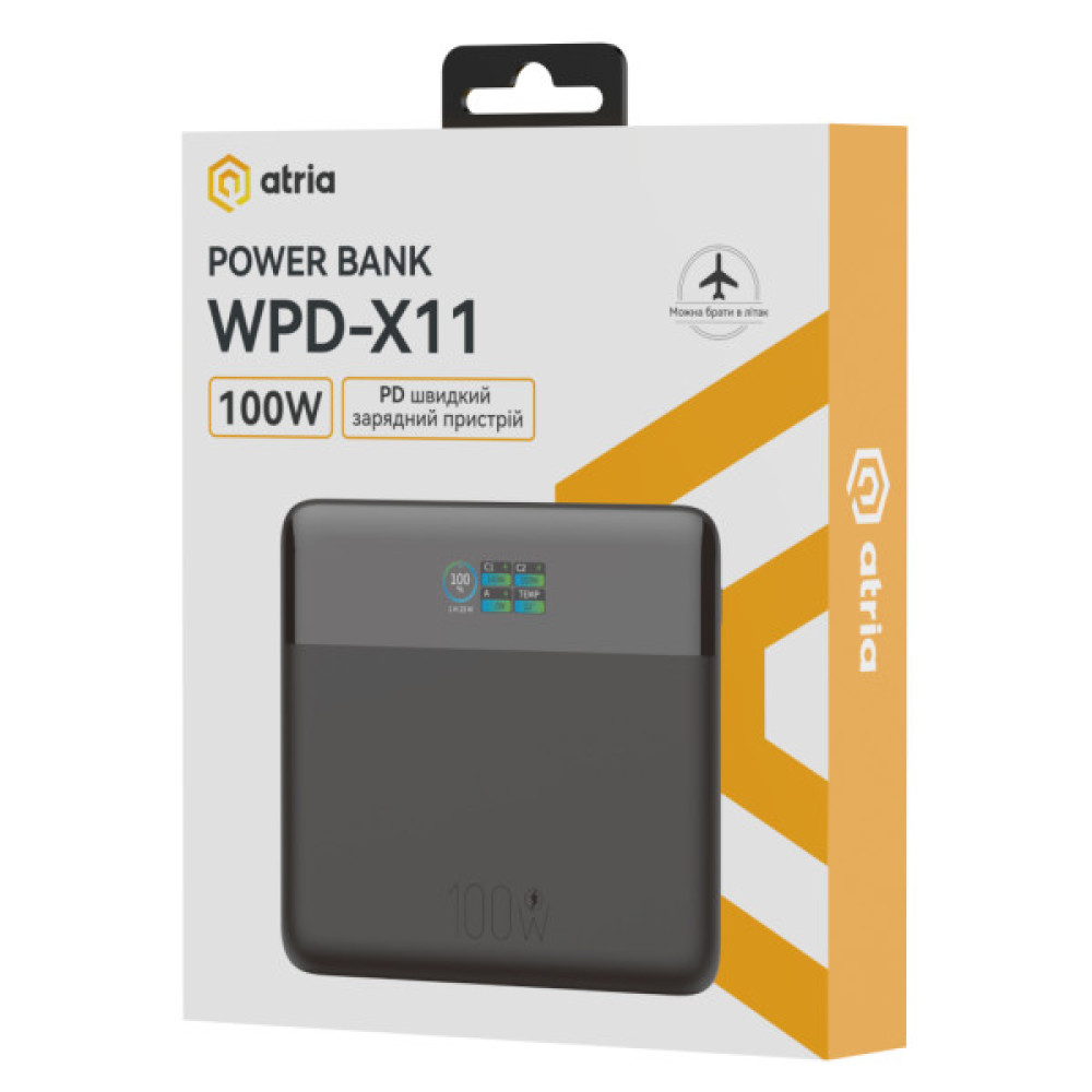 Батарея універсальна Atria 20000mAh, 100W, PD/2.0, LED-TFT дисплей (WPD-X11)