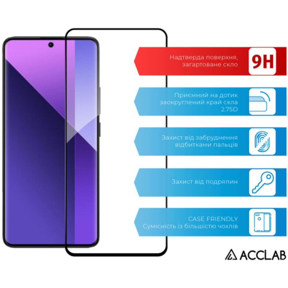 Скло захисне ACCLAB Full Glue Xiaomi Redmi Note 13 Pro Plus 5G Black (1283126583827)