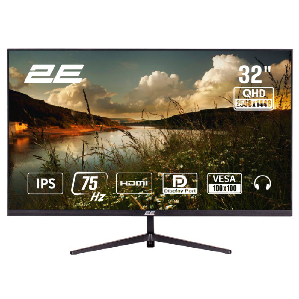 Монітор 2E 31.5" D3224B 2xHDMI, DP, IPS, 2560x1440, 75Hz, 5ms, FreeSync