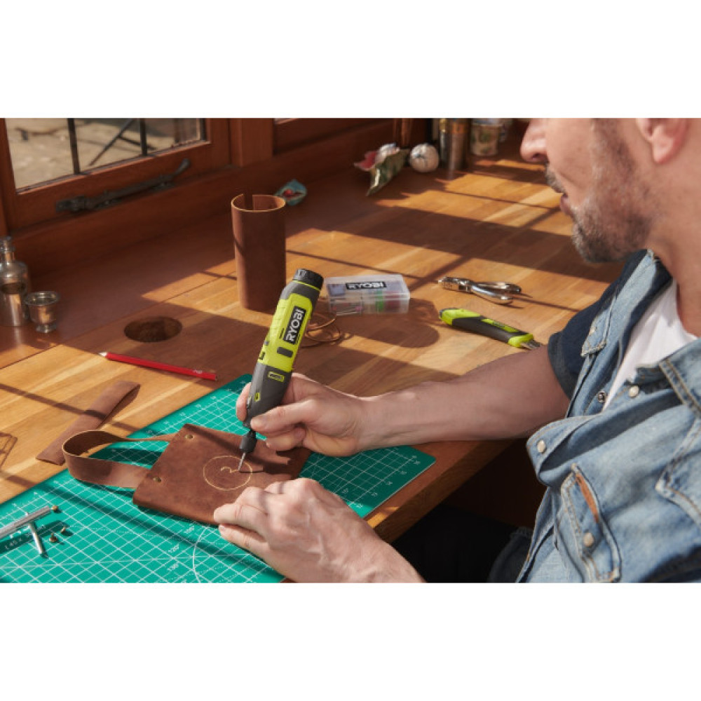 Шліфмашина шліфувально-гравірувальна акумуляторна Ryobi USB Lithium RRT4-120GA15 4В 1х2А·год 15 аксесуарів 0.23кг