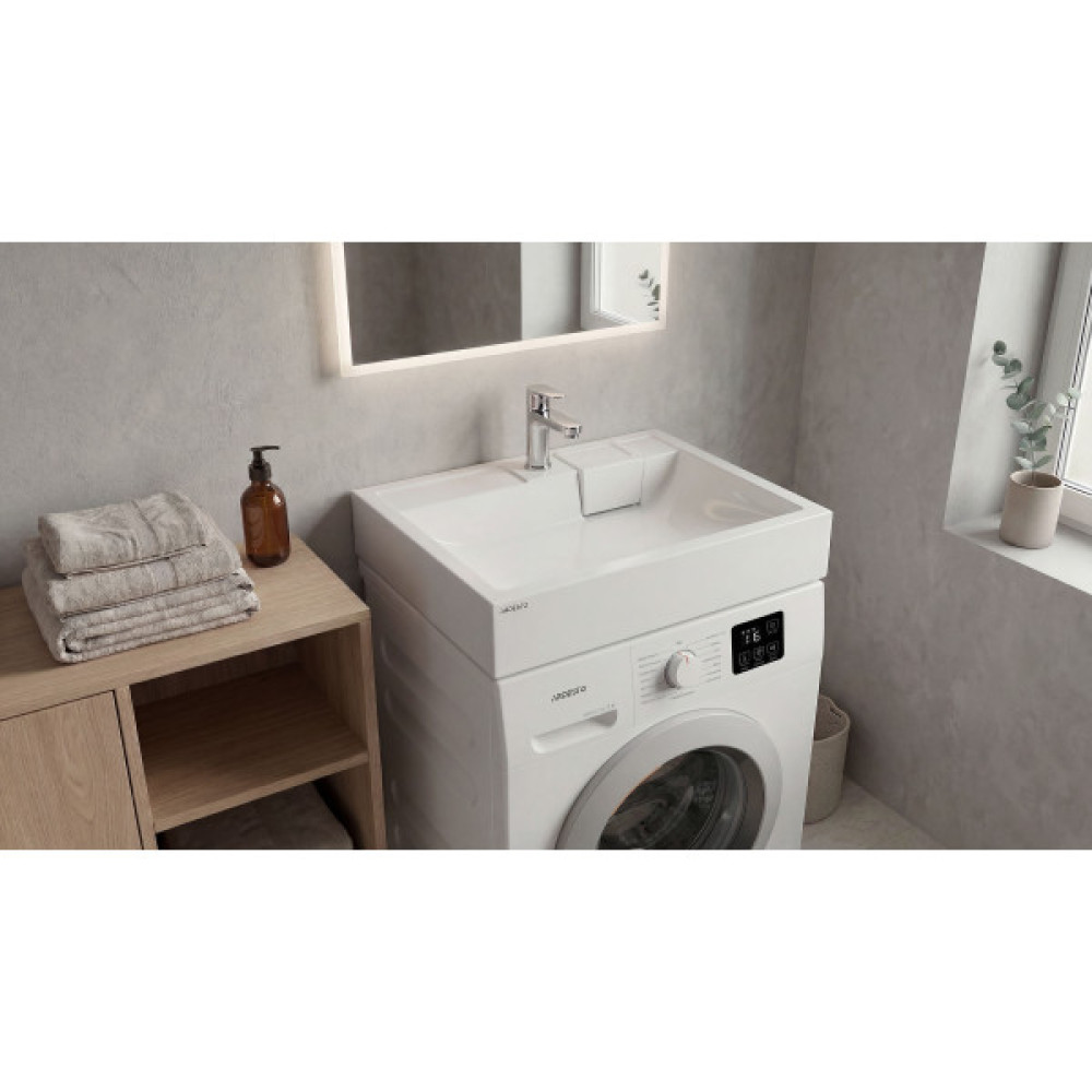 Раковина, умивальник ARDESTO Charlie, штучний камінь, прямокут., з отвором для змішувача, без переливу, 595х595х115мм, накладний, білий