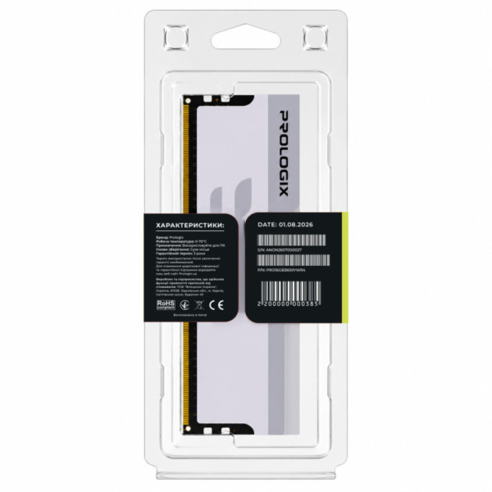 Модуль пам'яті для комп'ютера DDR4 16GB 3600 MHz Onyx White RGB Prologix (PRO16GB3600YWR4)