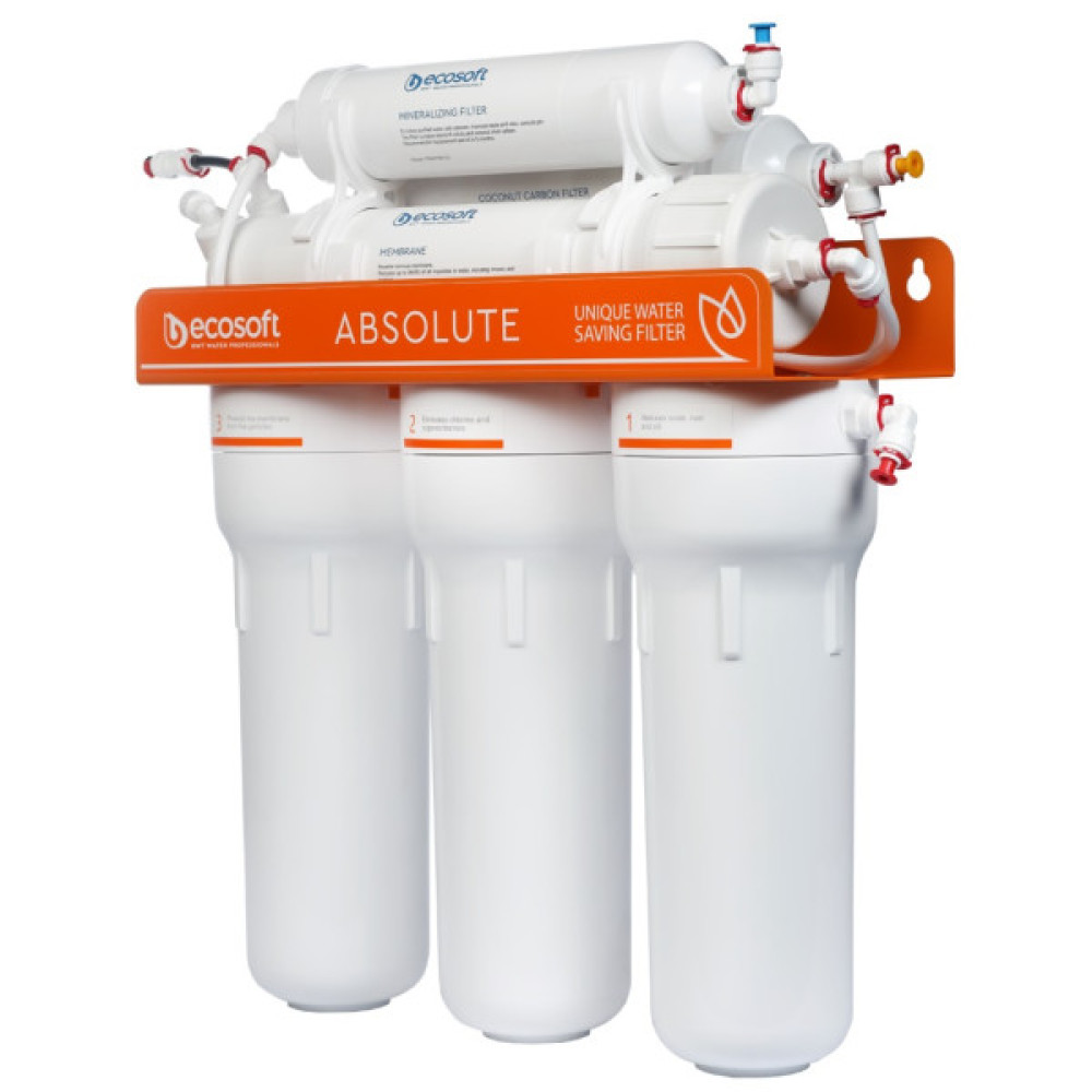 Фільтр зворотного осмосу Ecosoft Absolute з мінералізатором, мембрана 75gpd DuPont, дренаж 1:1