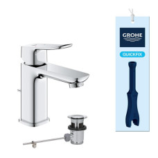 Змішувач для раковини Grohe QuickFix Dice S-розміру, довж. виливу - 106мм, неповоротний, 1 важіль, хром Змішувач для раковини Grohe QuickFix Dice S-розміру, довж. виливу - 106мм, неповоротний, 1 важіль, хром