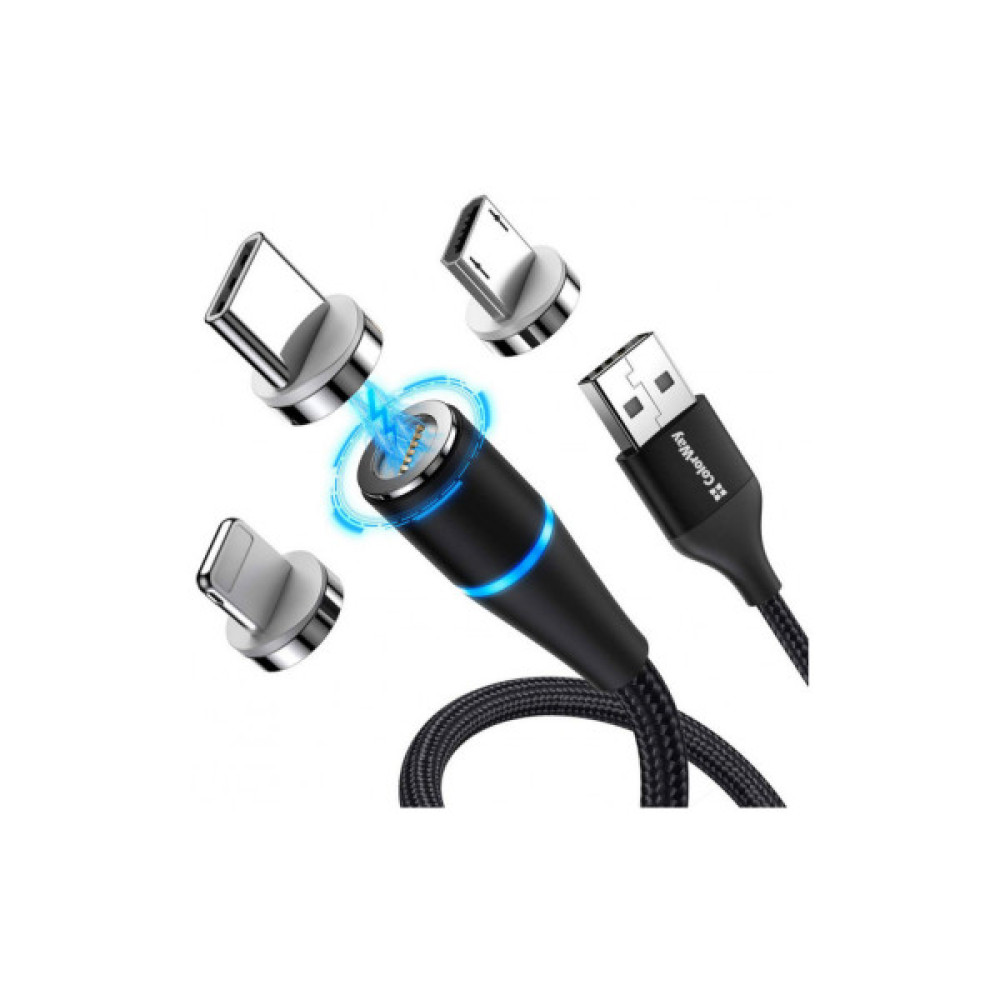 Дата кабель USB 2.0 AM to Lightning + Micro 5P + USB-C 1.0m Magnetic ColorWay (CW-CBUU038-BK)
