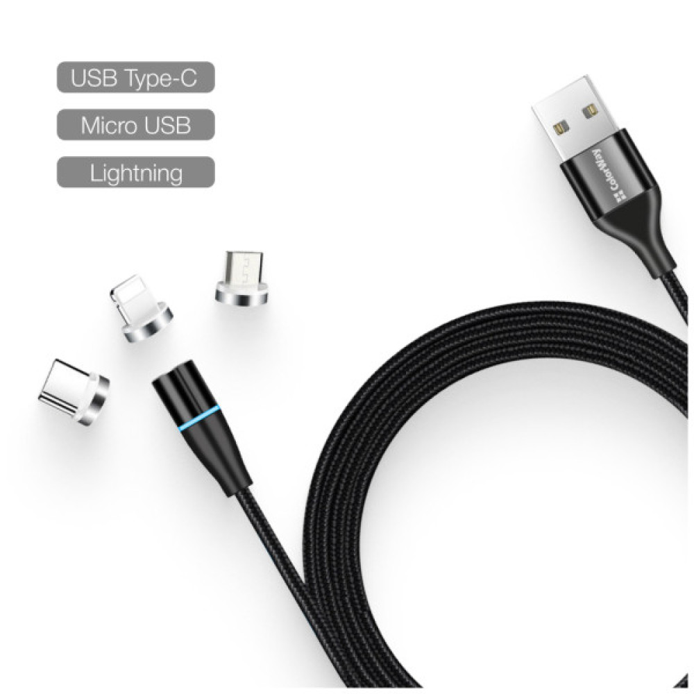 Дата кабель USB 2.0 AM to Lightning + Micro 5P + USB-C 1.0m Magnetic ColorWay (CW-CBUU038-BK)