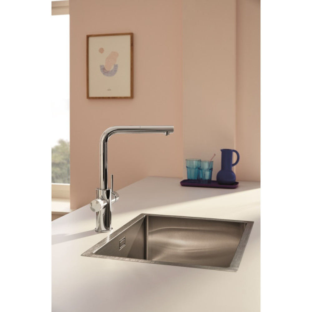 Змішувач для кухні Grohe Blue Pure Minta, довж.виливу - 223мм, поворотний/витяжний, 1+1фильтр, хром