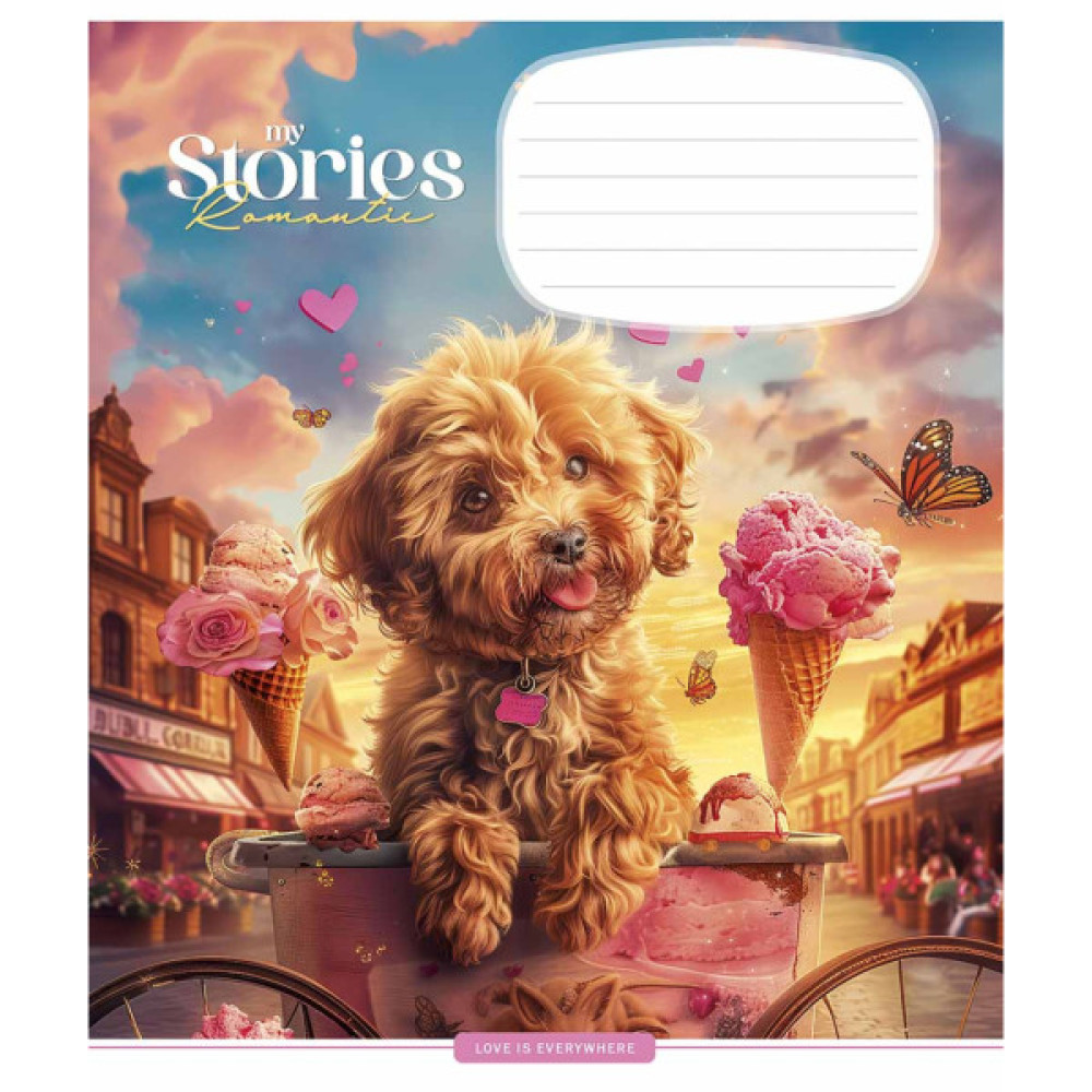 Зошит Школярик Romantic stories 12 аркушів клітинка (012-3464K)