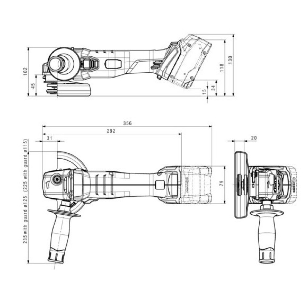Шліфмашина кутова акумуляторна Metabo W 18 L 9-125 Quick 125мм 18В 8500об·хв 2.3кг без АКБ та ЗП