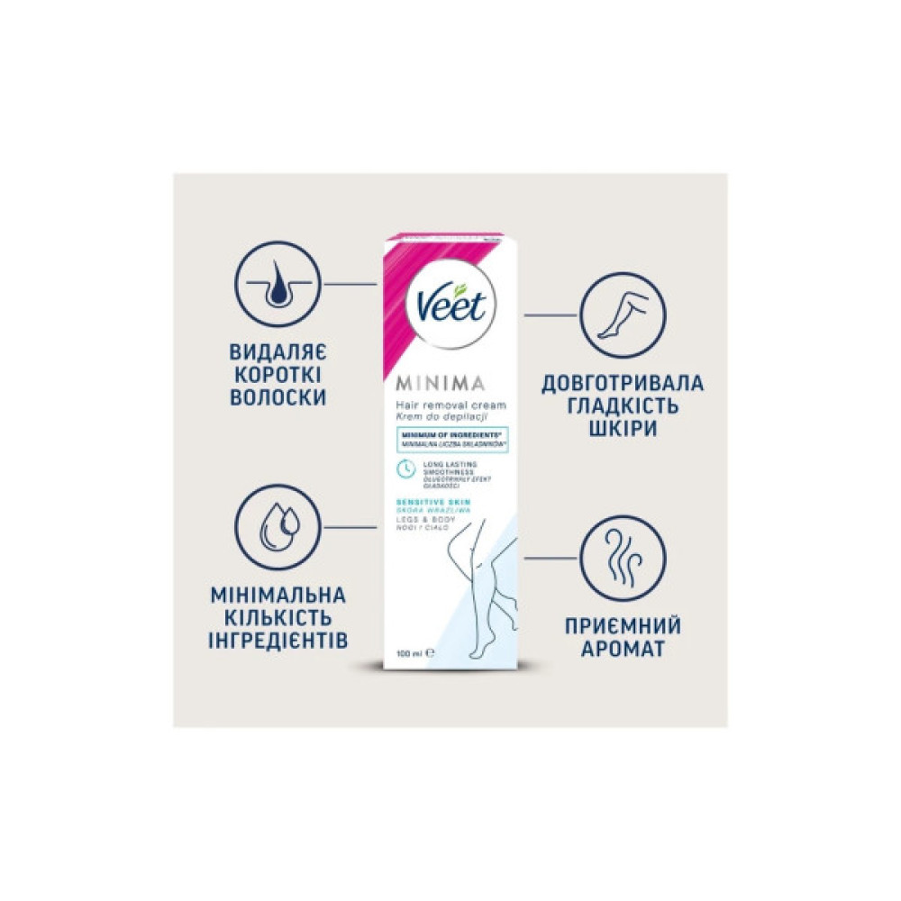 Крем для депіляції Veet Minima для чутливої шкіри з Алое вера 100 мл (4053700288205) Крем для депіляції Veet Minima для чутливої шкіри з Алое вера 100 мл (4053700288205)
