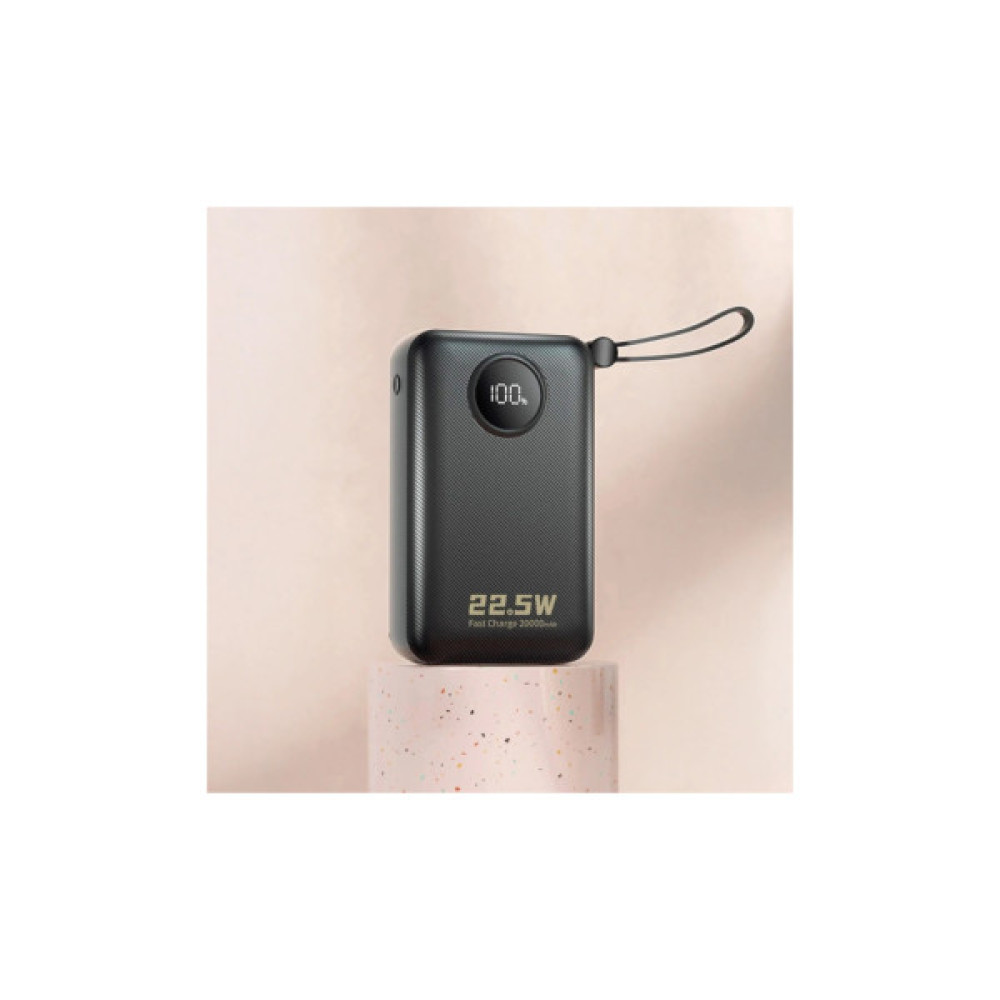 Батарея універсальна Dudao 20000mAh K14+ 22.5W, PD, QC, USB-A, USB-C(In/Out), with built-in USB-C/Lightning cables, Black (6977196680016)