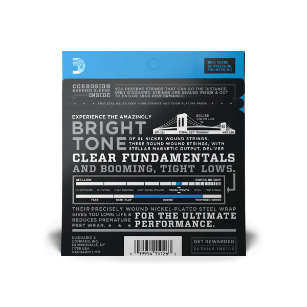 Струни для гітари D'Addario XL Nickel Wound Bass Reg Light Top / Med Bottom (45-105) (EXL165)
