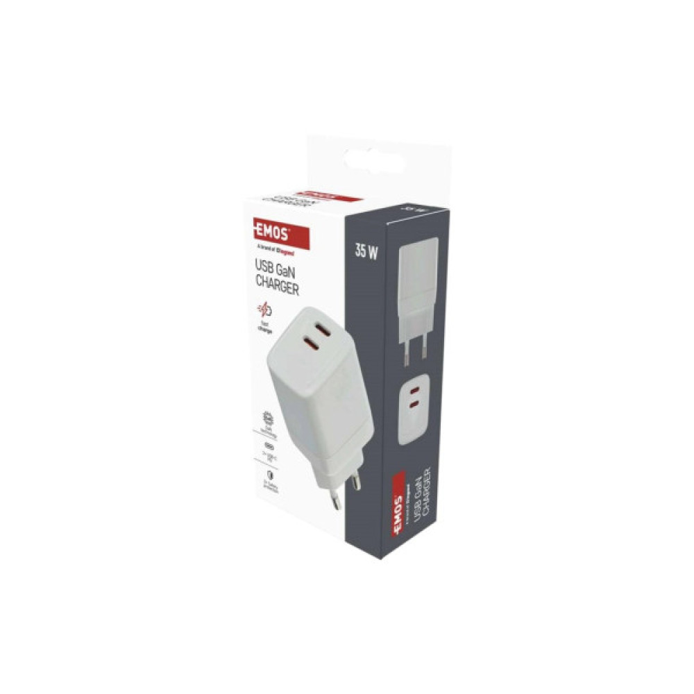 Зарядний пристрій EMOS V03G35 2xUSB-C 35W GaN (V03G35)