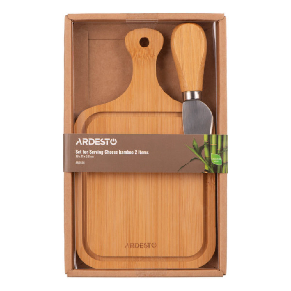 Дошка для подачі Ardesto Midori, 2 предмети, 19х11х0.8см, бамбук, нержавіюча сталь (AR0936)