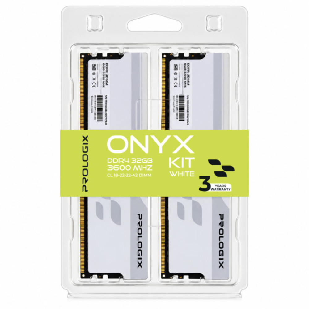 Модуль пам'яті для комп'ютера DDR4 32GB (2x16GB) 3600 MHz Onyx White Prologix (PRO32GB3600YW4K)