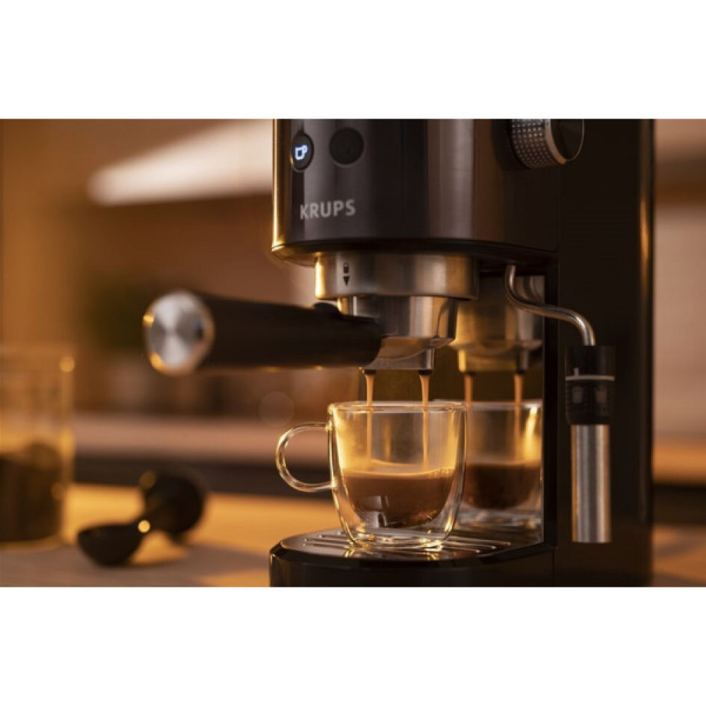 Кавоварка Krups ріжкова Virtuoso + 1л, мелена, ручний капучинатор, 15 бар, чорний