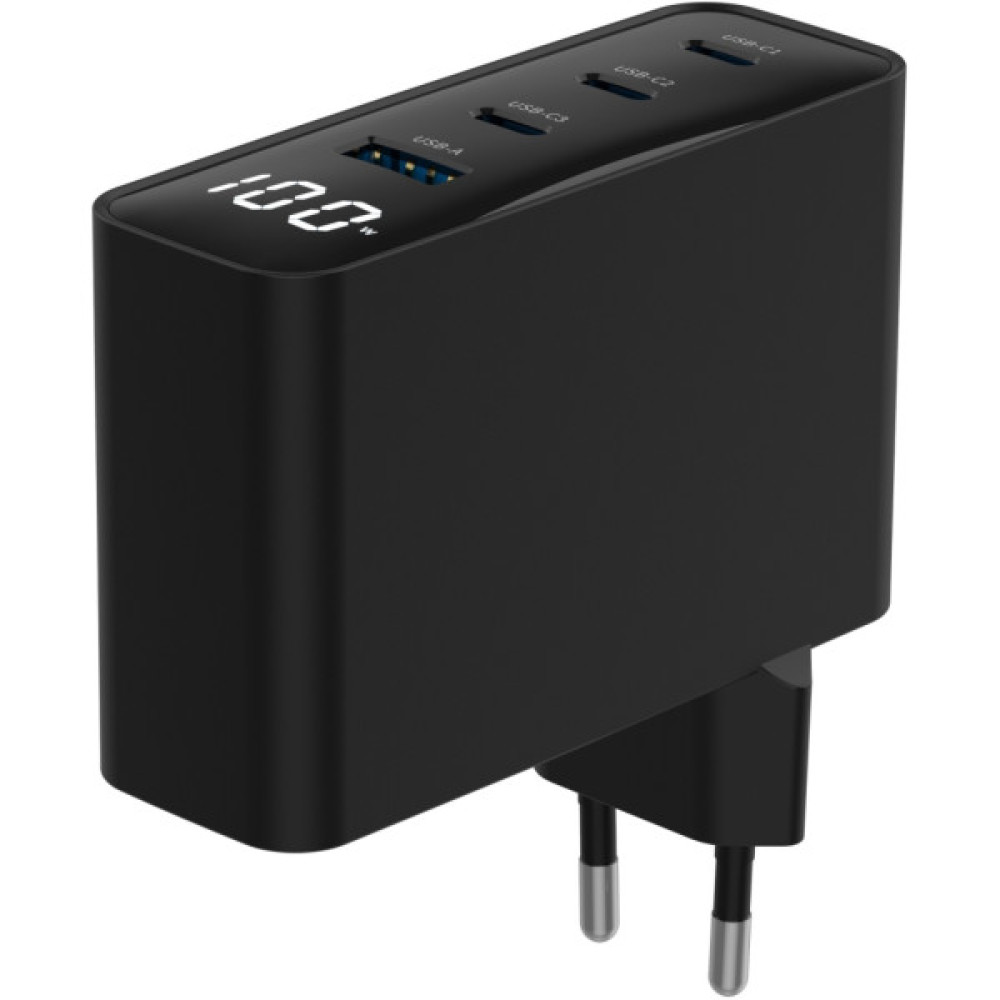 Зарядний пристрій Gembird 3xUSB-C PD100W + 1xUSB QC3.0 30W black (TA-UC-PDQC100LCD-01-BK)