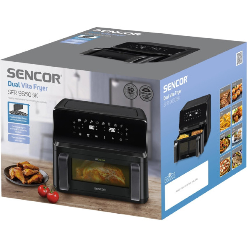 Мультипіч Sencor Dual Vita Fryer, 2700Вт, чаша-4.5+4.5л, сенсорне керув., 2 чаши, гриль, пластик, чорний