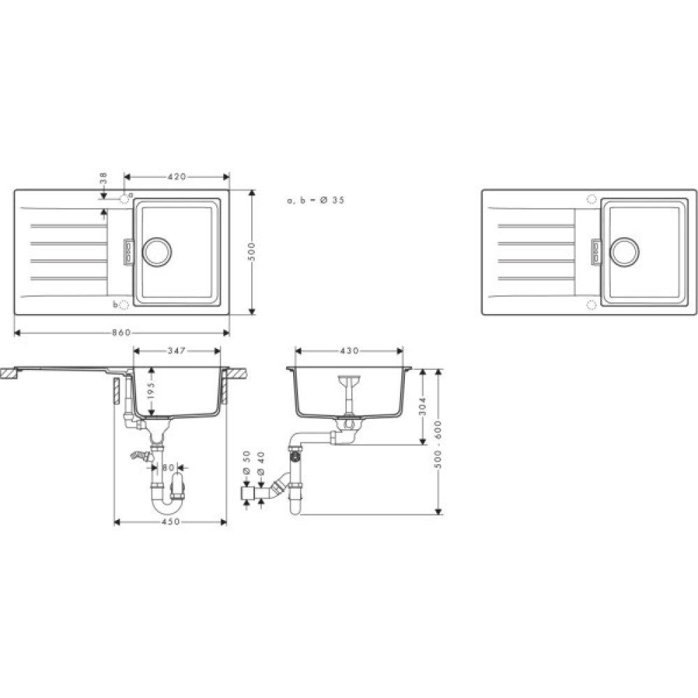Мийка кухонна Hansgrohe S520-F345 + зміш. Zesis M33 (43356670)