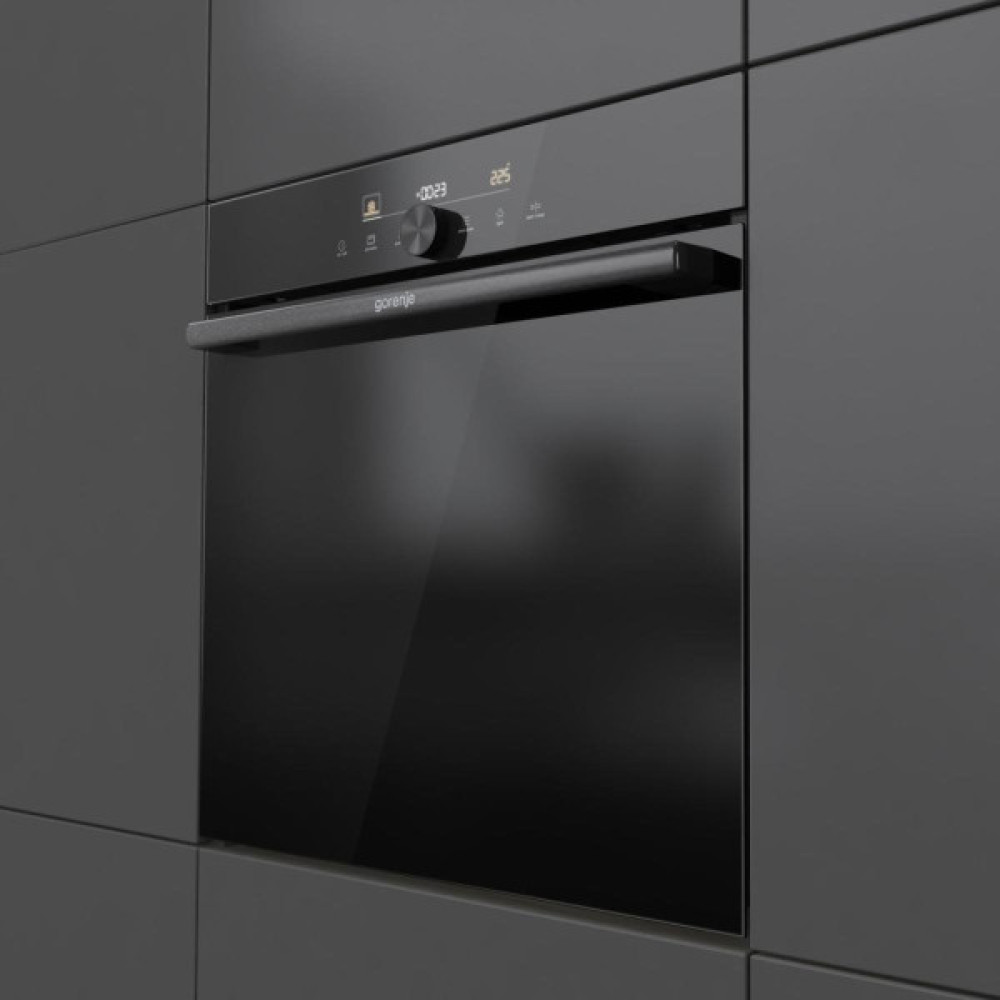 Духова шафа Gorenje електрична, 77л, A+, пара, дисплей, IconTouch, чорний