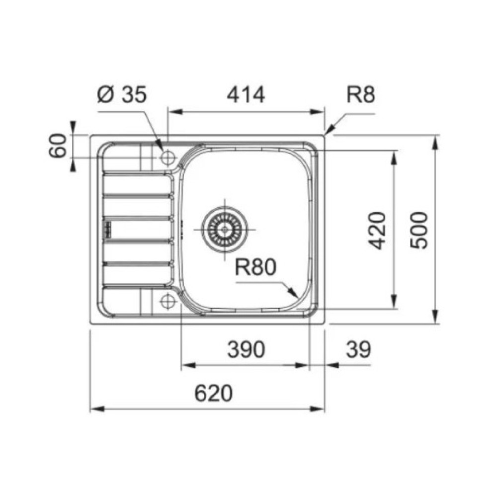 Мийка кухонна Franke Spark, нерж.сталь, прямокутник, з крилом, 620х500х160мм, чаша - 1, накладна, SKL 611-62, нерж декор