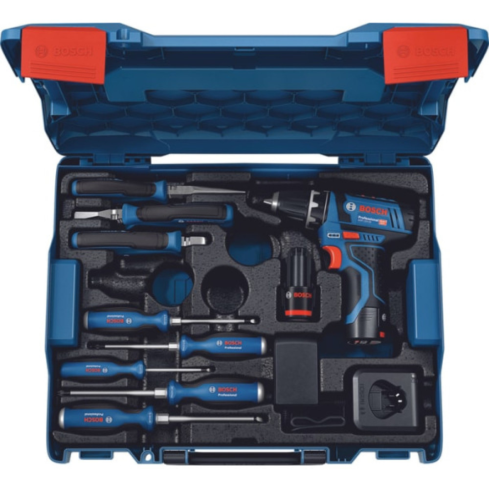 Шурупокрут-дриль акумуляторний Bosch Professional GSR 12V-15 2х2А·год 30Нм 400·1300об·хв 0.89кг GAL 12V-20 + набір ручного інструменту